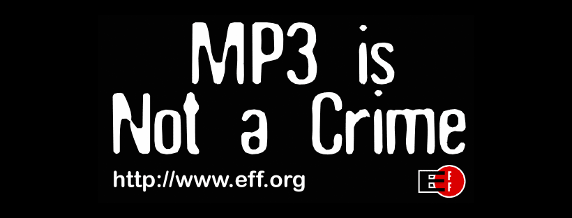 An example of the sticker design for the Electronic Frontier Foundation's 'MP3 Is Not A Crime' awareness campaign.