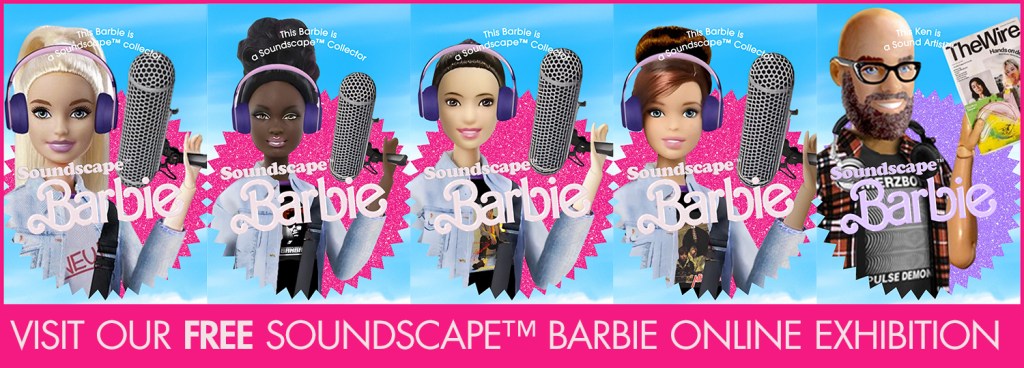 A large button showing four different ethnic variations of Soundscape™ Barbie and one ethnically ambiguous Sound Artist™ Ken.