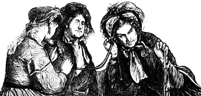 Illustration of Victorian women sharing a listening device